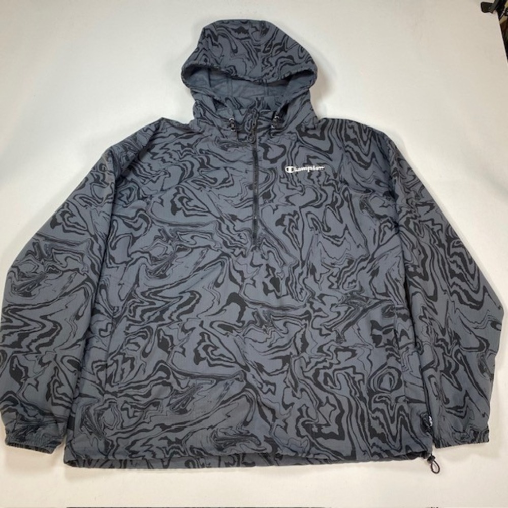 Champion Packable Anorak‎ Windbreaker Grey Black Marble Swirl Print Mens Large